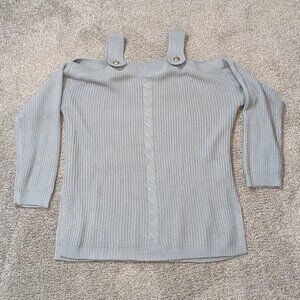 SHEIN Gray Cold Shoulder Pullover Sweater; 3/4 Sleeves; Size L